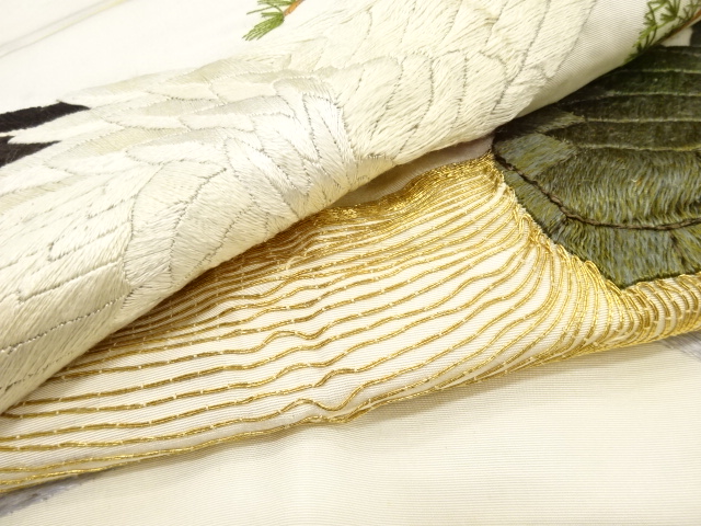  アンティーク　鶴亀に松笹模様刺繍帛紗